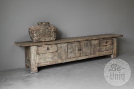 Landelijk oud doorleefd vergrijsd houten dressoir tv meubel televisie kast stoer 196 x 36 x H45 cm