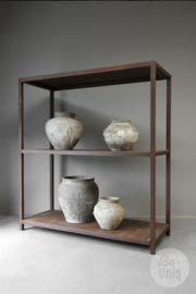 Groot roestbruin metalen rek schap kast met houten schappen H213 X B194 x D76 cm