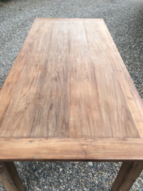 teakhouten tafel eettafel 220 X 100 met blokpoten landelijk oud teakhout