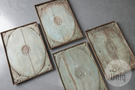 4 antieke houten panelen paneeltjes 60 x 42 cm (4x) turkoois mintgroen zeegroen wandpaneel 4 - luik wanddecoratie