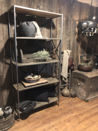 Metalen grote kast wandkast boekenkast legplanken schap rek industrieel 198 x 96 x 40 cm grijs hout metaal