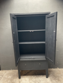 Mooie grote hoge kast servieskast 203 x 102 x 46 cm vitrinekast keukenkast zwart hout landelijk stoer industrieel