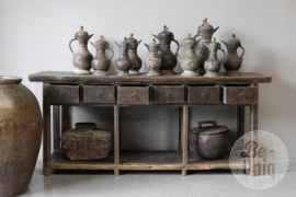Hele gave oude vintage houten sidetable wandtafel dressoir ladekast stoer landelijk 194 x 49 x H84 cm