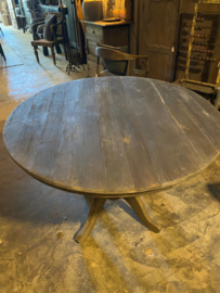 Grote oud vergrijsd houten tafel aura Peeperkorn ronde tafel rondetafel eettafel bolpoot eetkamertafel rond 115 cm bijzettafel wijntafel wijntafeltje landelijk stoer