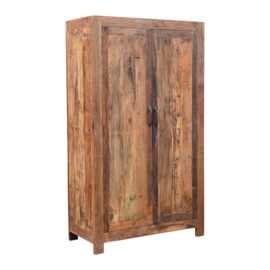 Oud houten kast klerenkast 2 deurs Milano kleerkast kastje met legplanken 200 x 123 x 51 cm oud hout 2 deurs keukenkast boekenkast servieskast landelijk industrieel