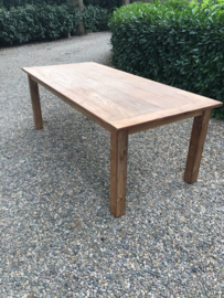 Stoer oud Teakhouten eettafel tafel boerentafel 180 x 90 cm kloostertafel teak landelijk houten blad eettafel