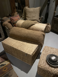 Rieten fauteuil gevlochten  palmbladeren lounge longchair Ibiza landelijk stoer boho