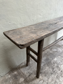 Landelijke oud vergrijsd houten sidetable wandtafel sideboard stoer doorleefd 219 cm