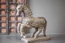 Prachtig uniek groot antiek oud vergrijsd houten beeld paard horse pferd 98 x 90 cm  horse landelijk
