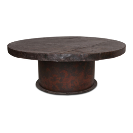 Stoere grote metalen ronde tafel metaal bruin 210 cm rond landelijk industrieel robuust
