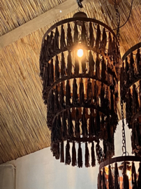 Fleury hanglamp 50cm aura Peeperkorn landelijk stoer bruin leren flosjes boho vintage