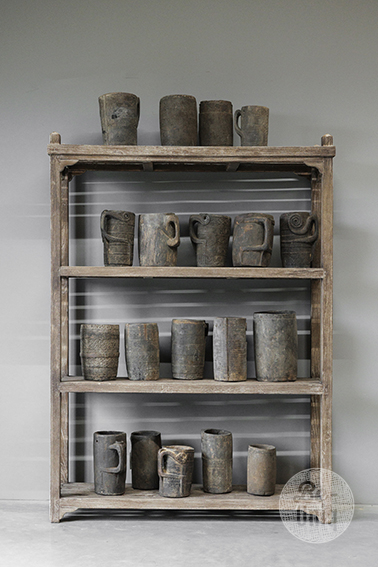 Groot oud vergrijsd doorleefd houten rek kast boekenkast legkast landelijk stoer authentiek H190 x B140 x D40 cm