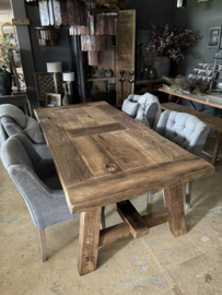 Massieve vergrijsd massief eiken tafel boerentafel eettafel 217 x 102 x H77 cm kloostertafel landelijk robuust stoer eettafel