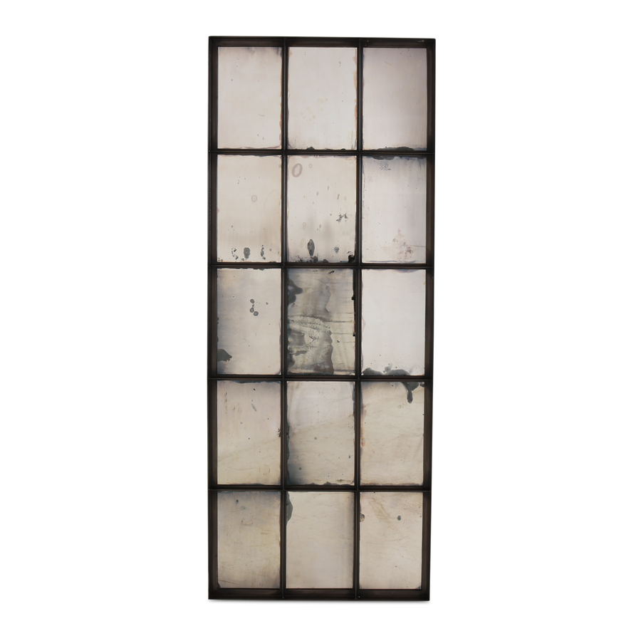 Prachtige grote grijsbruin zwarte zwart metalen spiegel verweerd fabrieksraam 182 x 74 x 5 cm stoer industrieel urban landelijk vintage stalraamspiegel kozijn venster wandpaneel wanddecoratie tuinspiegel stalraam