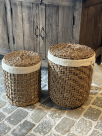 Rotan rieten wasmand met deksel mand groot  landelijk stoer boho