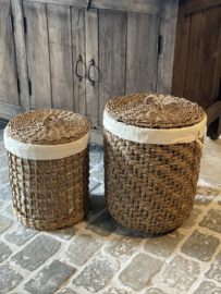 Rotan rieten wasmand met deksel mand groot landelijk stoer boho