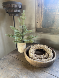 Leuk vergrijsd kerstboompje 80 cm kerstboom met lichtjes in jute zak