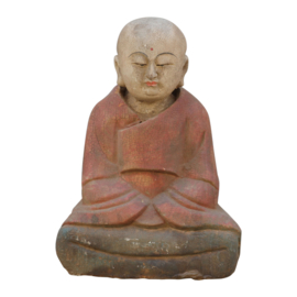 Prachtige oude houten buddha Boedha Boeddha budha beeldje rood monnik monniken beeld beeldje oud landelijk