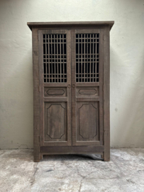 Vergrijsd houten kast 2 deurs linnenkast servieskast landelijk kabinet stoer 180 x 111 cm