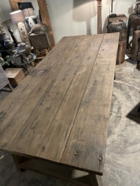 Massieve vergrijsd eiken tafel boerentafel 220 x 100 x H77 cm kloostertafel landelijk robuust stoer eettafel buitentafel tuintafel