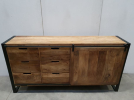 Industriële kast dressoir schuifdeur 180 x 40 x H90 cm hout metaal houten metalen landelijk industrieel