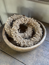 Prachtige houten wooden beads krans BLOOM 30 cm landelijk natural sober brocant