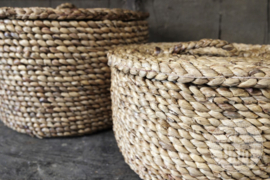 Set van 2 grof grove rieten rotan manden mand met deksel landelijk boho