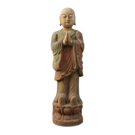 Prachtige groot oude houten buddha Boedha Boeddha budha monnik monniken beeld beeldje oud landelijk