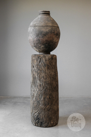 Hele stoere vergrijsd doorleefd houten pilaar stronk zuil sokkel boomstam 97 cm landelijk stoer rond