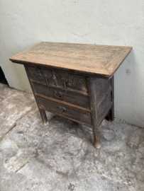 Stoere unieke grijze vergrijsd houten ladekast sidetable kast commode landelijk 96 x 46 x H85 cm