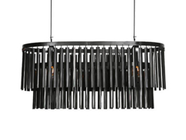 Stoere ijzeren hanglamp ovaal lamellen kroonluchter oud zwart lamp landelijk stoer industrieel