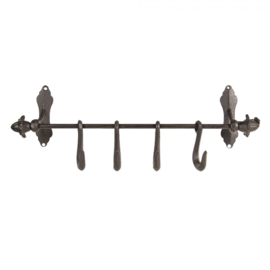 Gietijzeren muurstang rail handdoekenrek bruin rek roede met 4 haken  50 cm muursteun stang gordijnstang wandkapstok kapstok