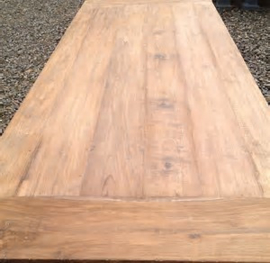 teakhouten tafel eettafel 220 X 100 met blokpoten landelijk oud teakhout