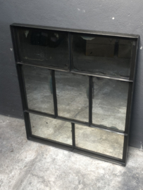 Prachtige zwarte zwart metalen spiegel verweerd stalraam kozijn stalraamspiegel venster 72 x 84 x 5 cm stoer industrieel urban landelijk vintage