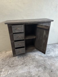 Oud houten kast dressoir old farm 8 laden 1 deur 140 cm breed 120 cm hoog