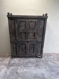 Leuk oud houten kast kastje 2 x 2 deuren halkastje legplanken vergrijsd origineel oudje landelijk stoer sober