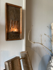Stoere vintage houten wandkandelaar wandornament wandpaneel met metalen lepel landelijk stoer industrieel