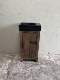 Landelijk industrieel oud houten toiletmeubel badkamermeubel wastafeltje wastafelmeubel inclusief hardstenen wasbak toilet SEP