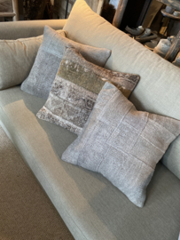Stoer hemp grijs kussen inclusief vulling landelijk 50 x 50 cm