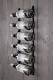 Zwart bruin metalen wandrek wijnrek landelijk industrieel flessenrek flessenhouder 6 flessen