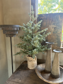 Leuk vergrijsd kerstboompje 100 cm kerstboom met lichtjes in jute zak