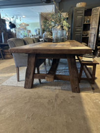 Massieve massief vergrijsd eiken tafel boerentafel 287 x 116 x H77 cm kloostertafel landelijk robuust stoer eettafel