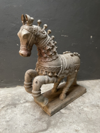 Prachtig uniek groot antiek oud vergrijsd houten beeld paard horse pferd 98 x 90 cm  horse landelijk