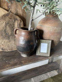 Orginele oude stenen pot kruik met oren Hoffz vaas landelijk stoer robuust