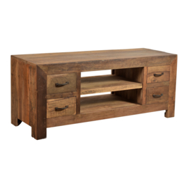 Stoer oud vergrijsd houten dressoir kast tv audio meubel 150 x 60 x 45 cm televisiekast kast sidetable landelijk vergrijsd oud massief Milano