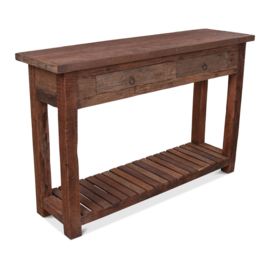 Landelijke vergrijsd houten sidetable wandtafel ladekast met 2 lades onderplank bassano 139 x 40 x H90 cm