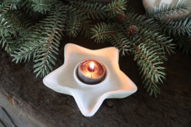 Stenen theelichtje theelichthouder tealight Holder wit ster 13 cm Leeff Tijn white star