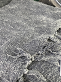 Prachtige sobere grof linnen woonplaid met flosjes grijs grijze antraciet kleed plaid 160 x 120 cm doek deken hamman landelijk grove
