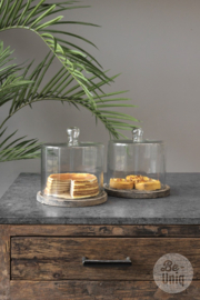Glazen stolp op vergrijsd houten plateau plank hapjes H22 x 21 cm landelijk Amsterdam
