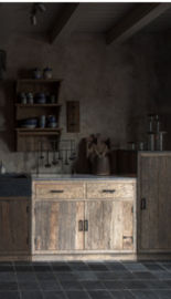 Brede 2-deurs 2-lade kast | outdoor keukenelement incl. blad vergrijsd hout houten kast